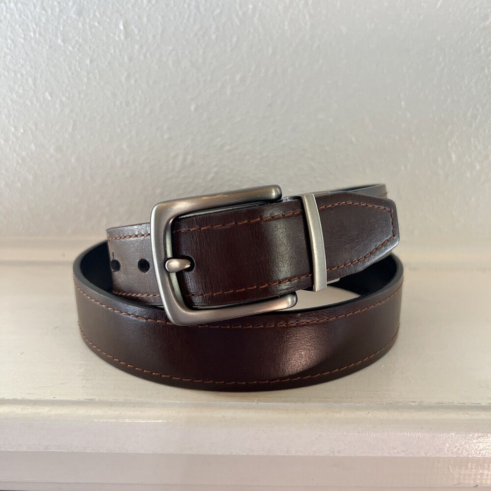 Men’s Fossil Brown Leather Belt With Brushed Metal Buckle 34”